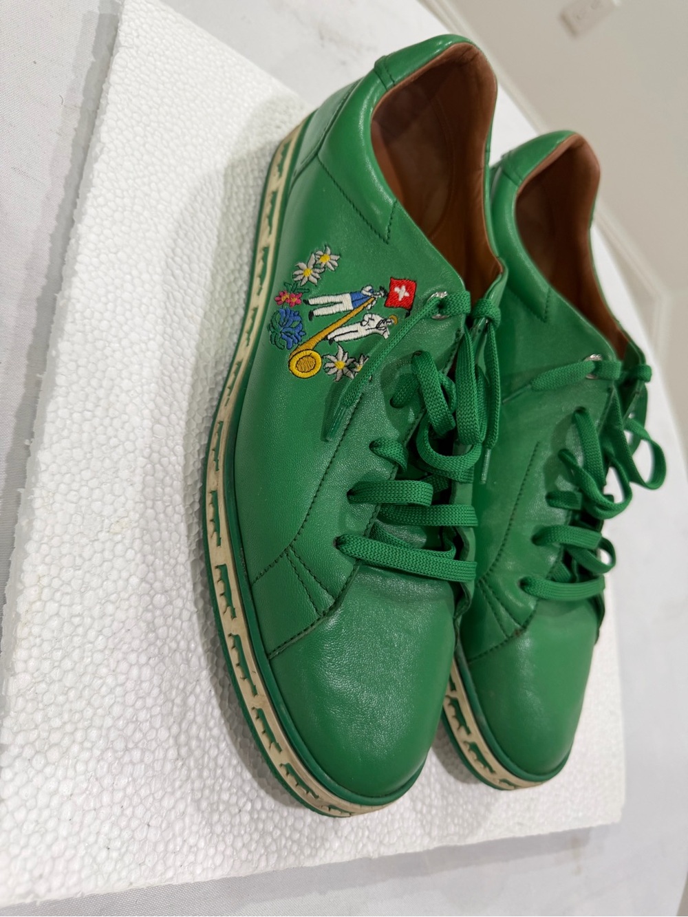 Bally Green Leather Lace-Up Sneakers with Embroidered Crest